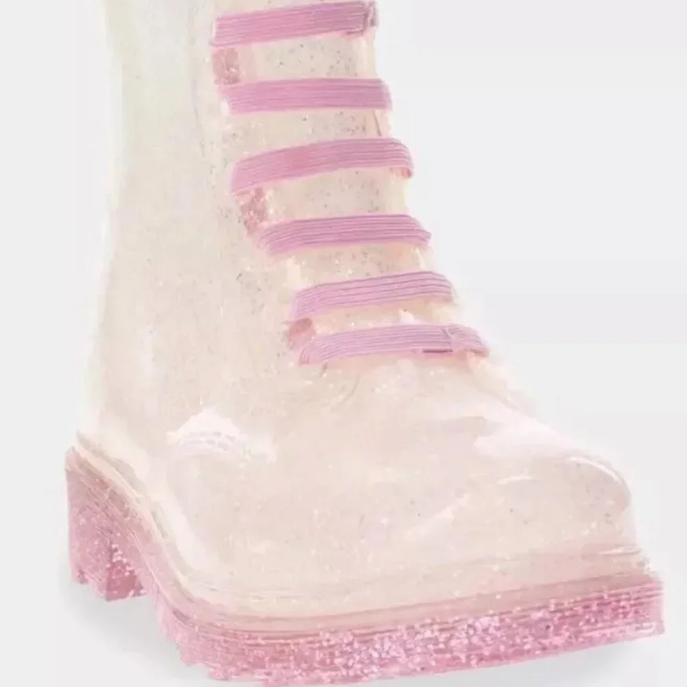 Western Chief Girl's Shimmer Glitter Lighted Combat Boots (Sz-11) Iridescent NEW